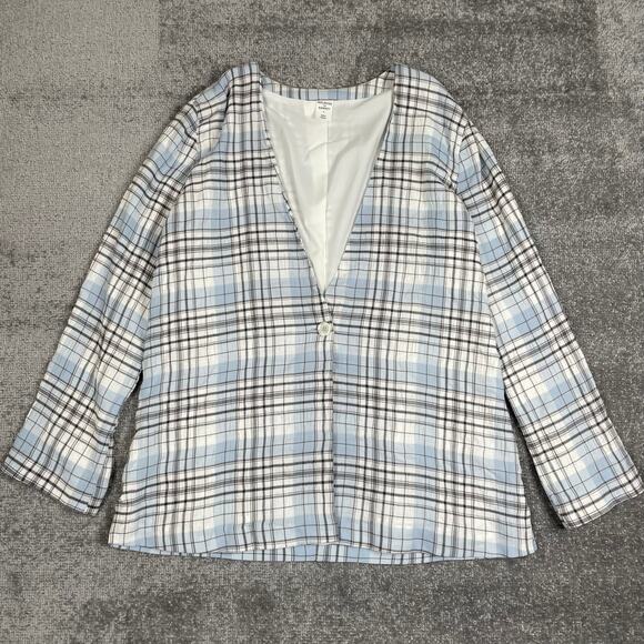 Melrose and Market Plaid Seersucker Oversized Blazer Womens M Blue White Jacket - Picture 8 of 16